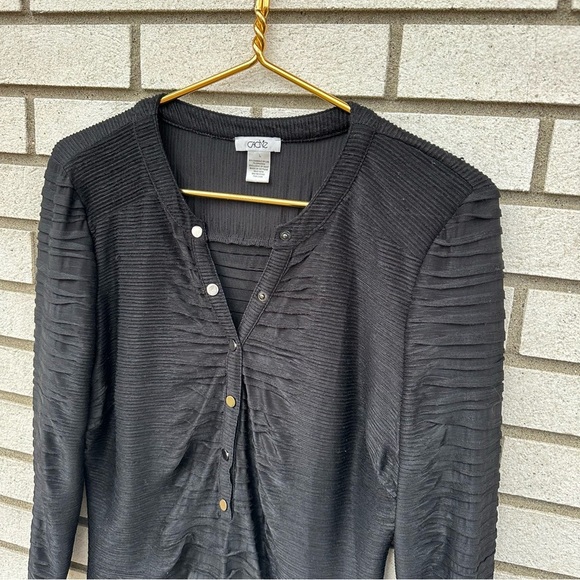 Cache Black Textured Snap Front Tunic Top Size Large Diabolo Nylon Stretch - Picture 2 of 8